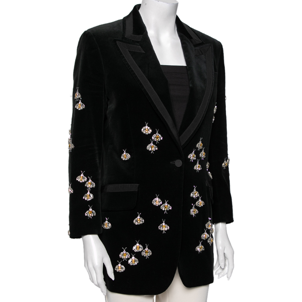 

Gucci Black Velvet Crystal Bee Embellished Single Breasted Blazer