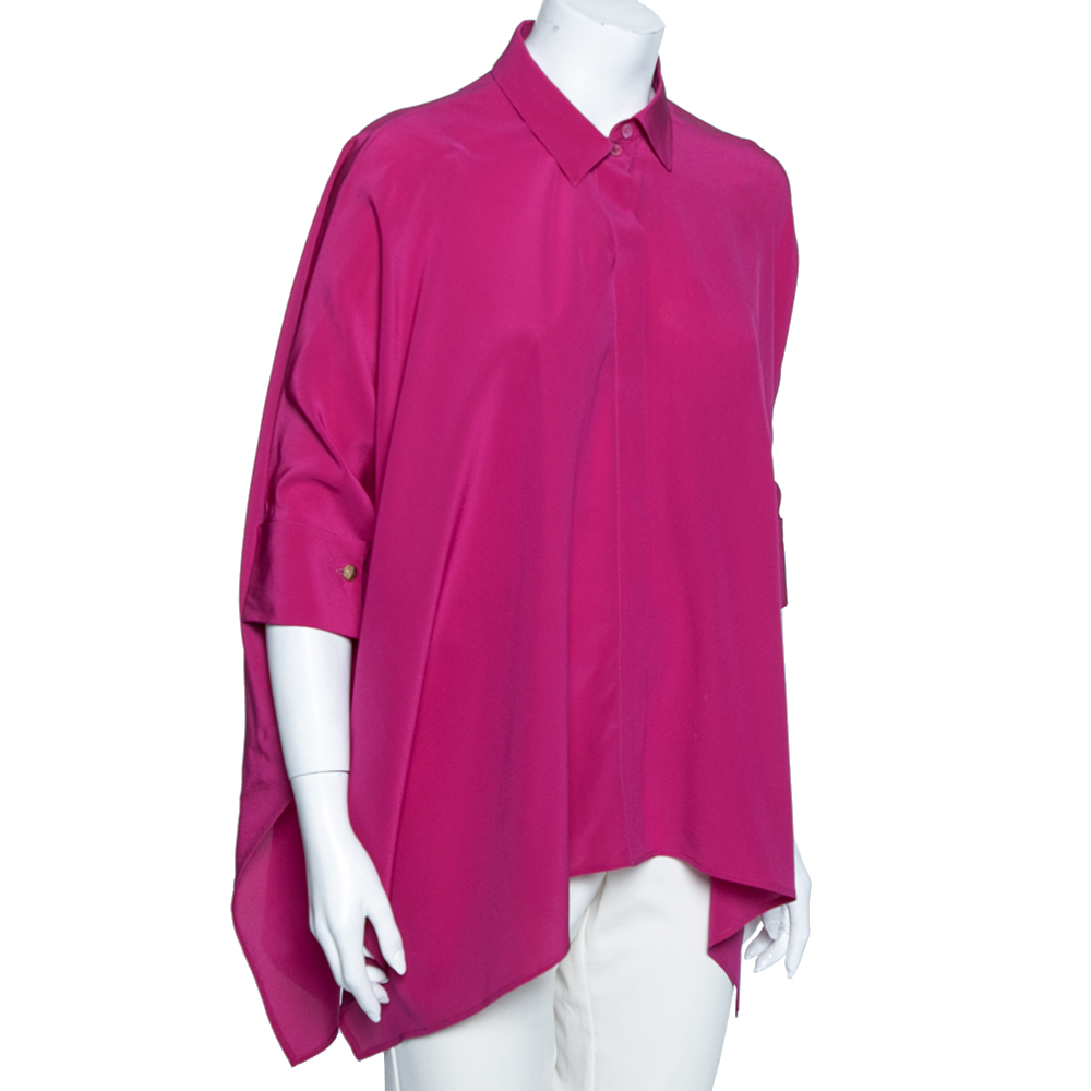 

Gucci Magenta Silk Button Front Draped Oversized Blouse, Pink