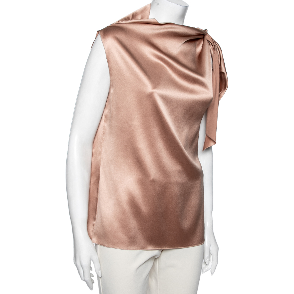 

Gucci Beige Silk Sleeve Tie Detail Draped Top