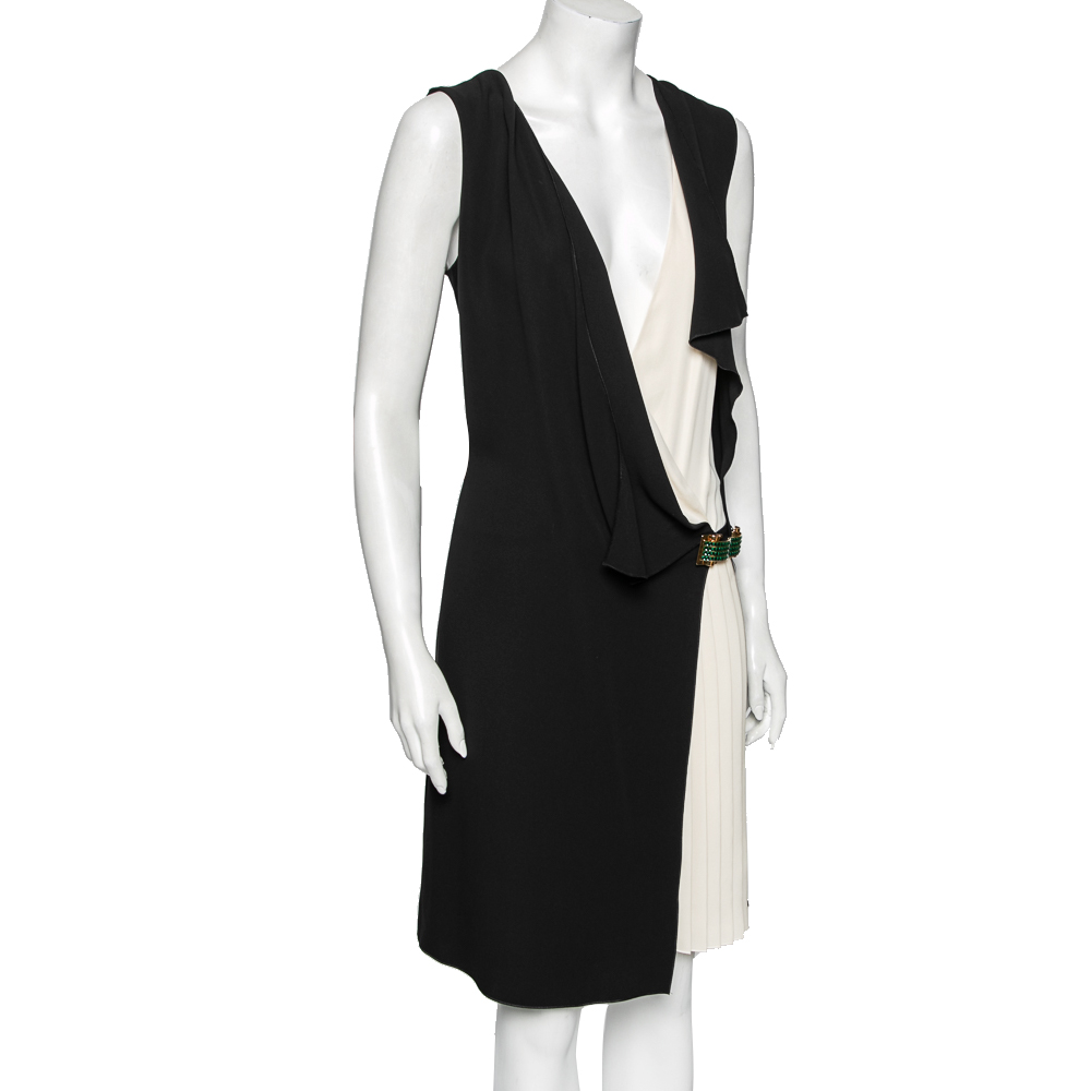 

Gucci Black & Ivory Silk Pleated Detail Layered Draped Dress