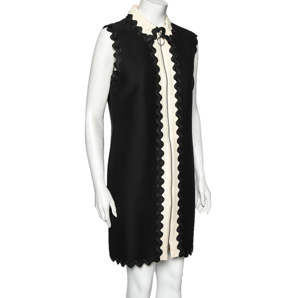 

Gucci Black Silk Wave Trimmed Zip Front Sleeveless Dress