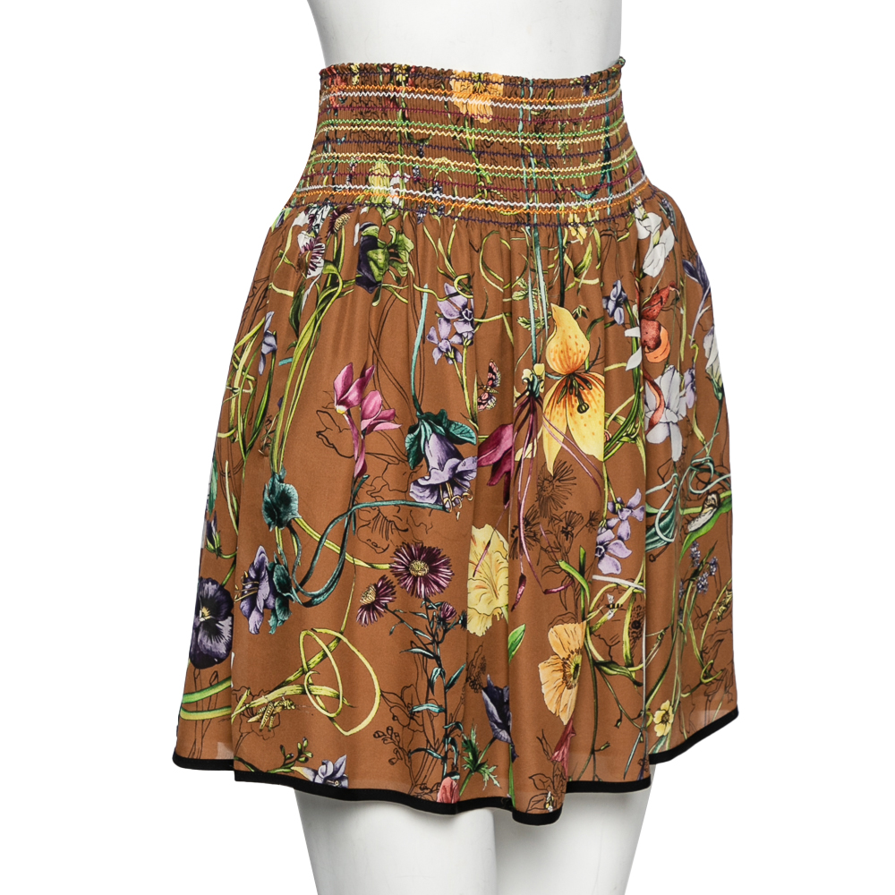 

Gucci Brown Floral Printed Silk Mini Skirt