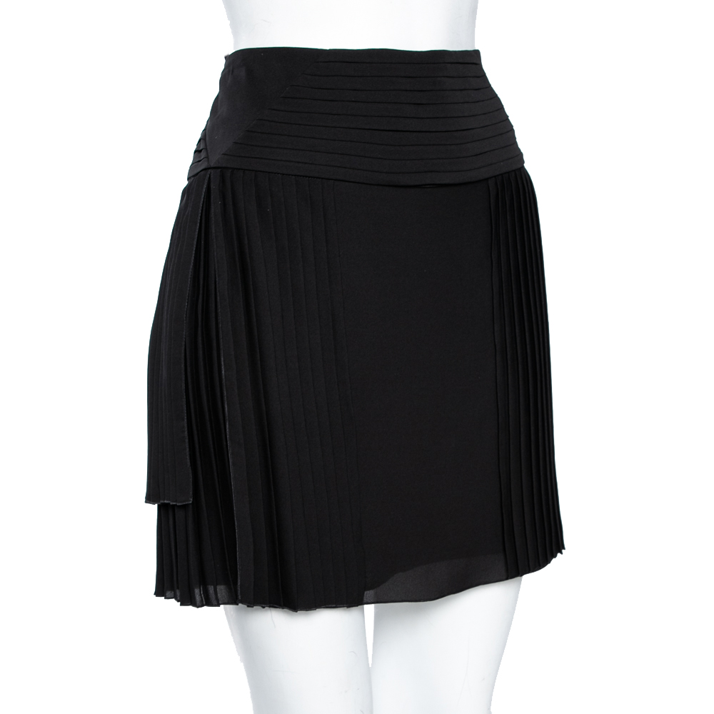 

Gucci Black Silk Pleated Detail Mini Skirt