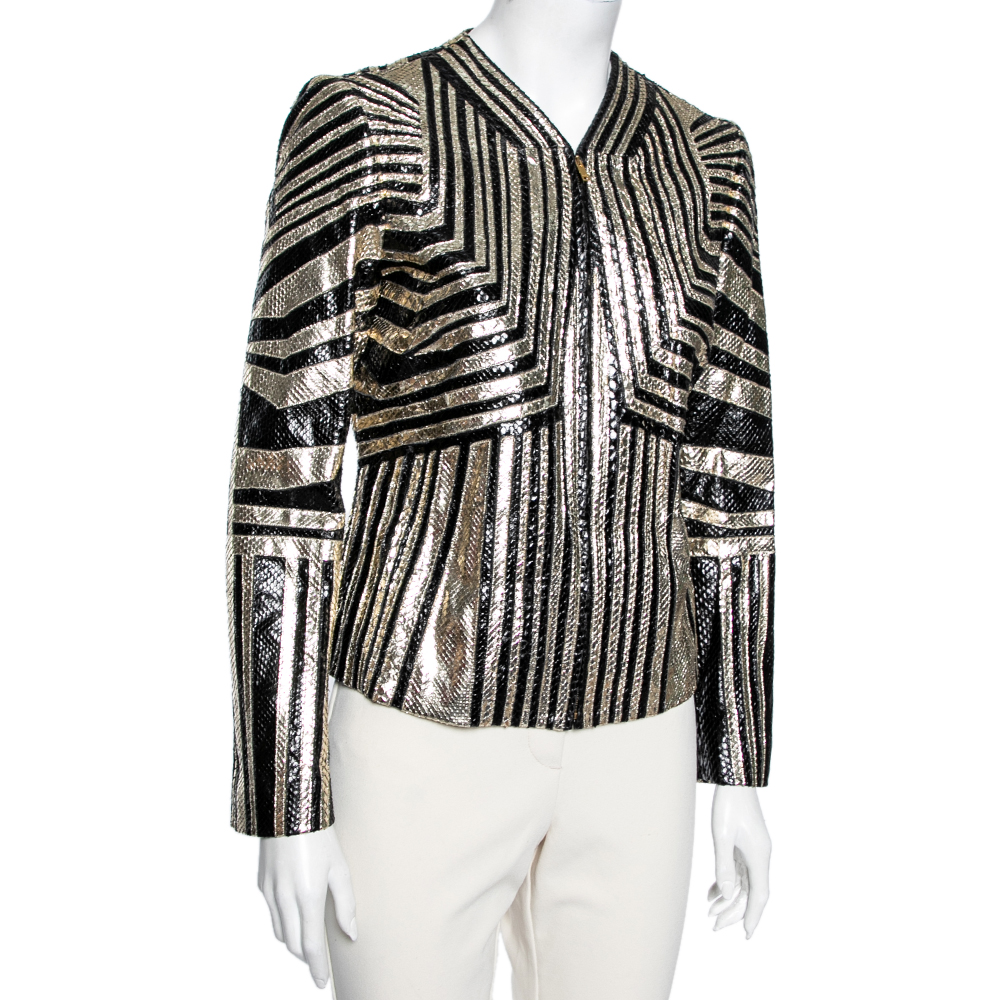 

Gucci Gold & Black Python Leather Zip Front Jacket