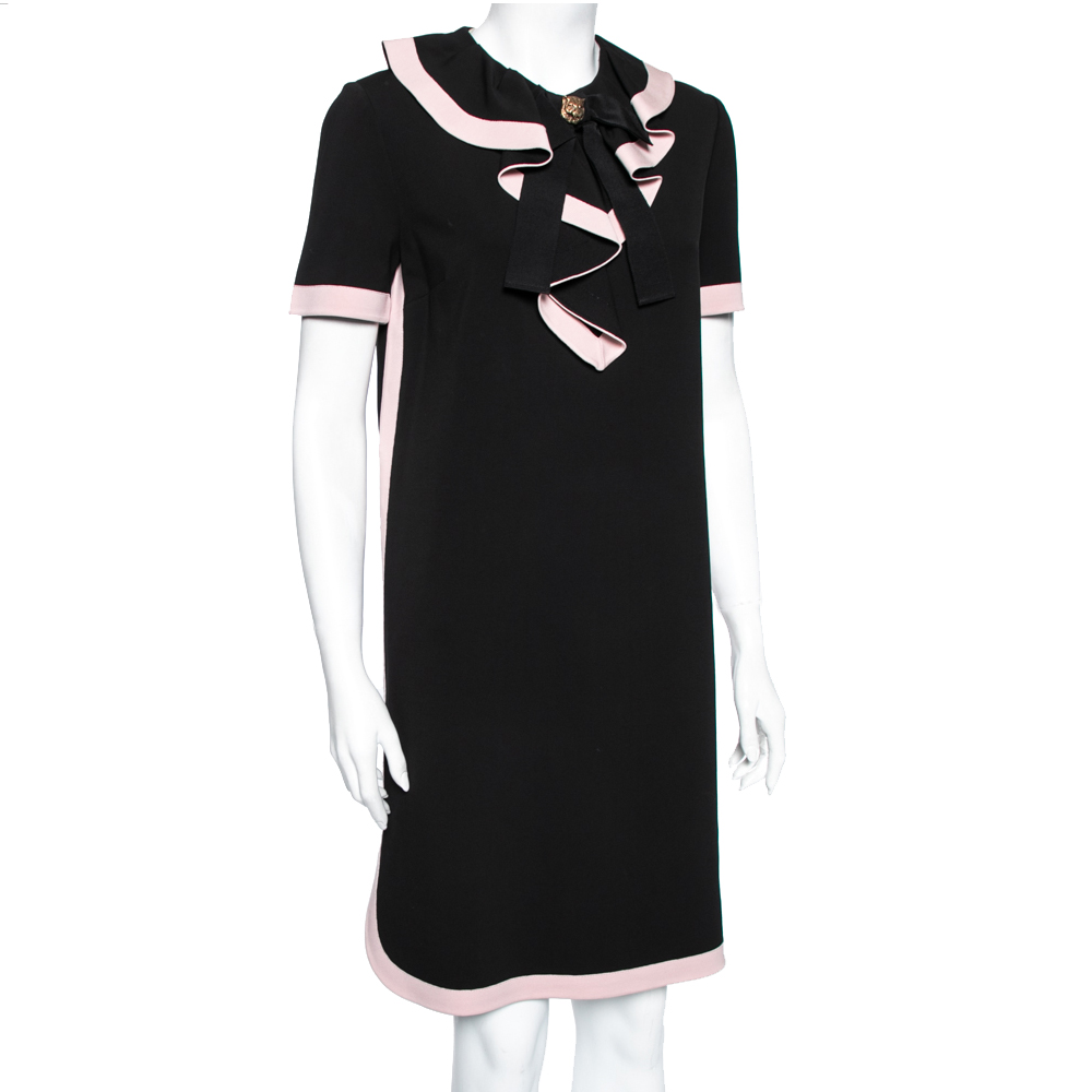 

Gucci Black and Pink Jersey Ruffle Front Dress