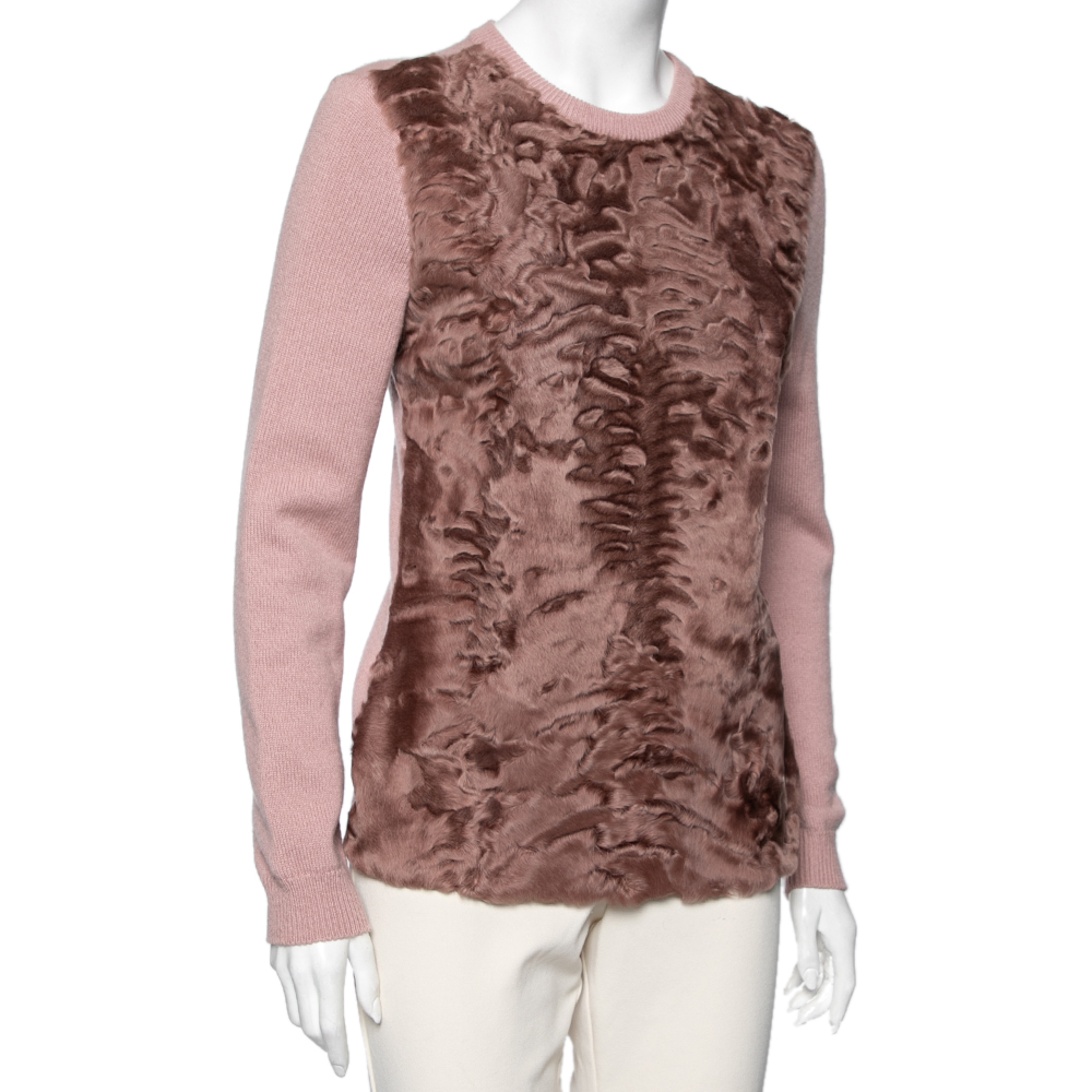 

Gucci Pink Real Fur& Cashmere Knit Paneled Sweater