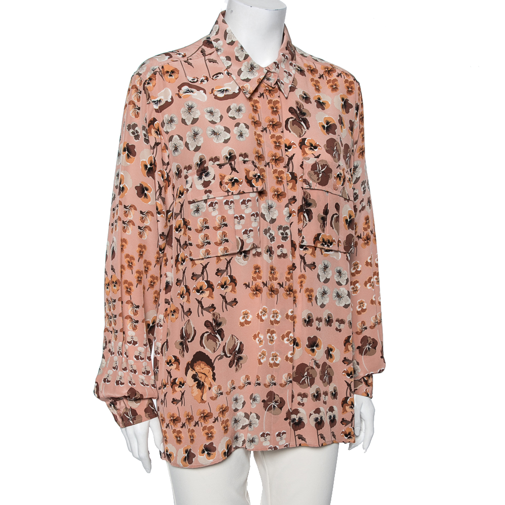 

Gucci Pale Pink Floral Print Silk Long Sleeve Shirt