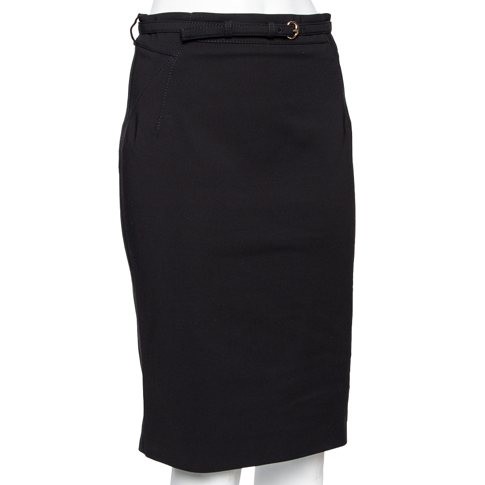 

Gucci Black Cotton Buckle Belted Skirt