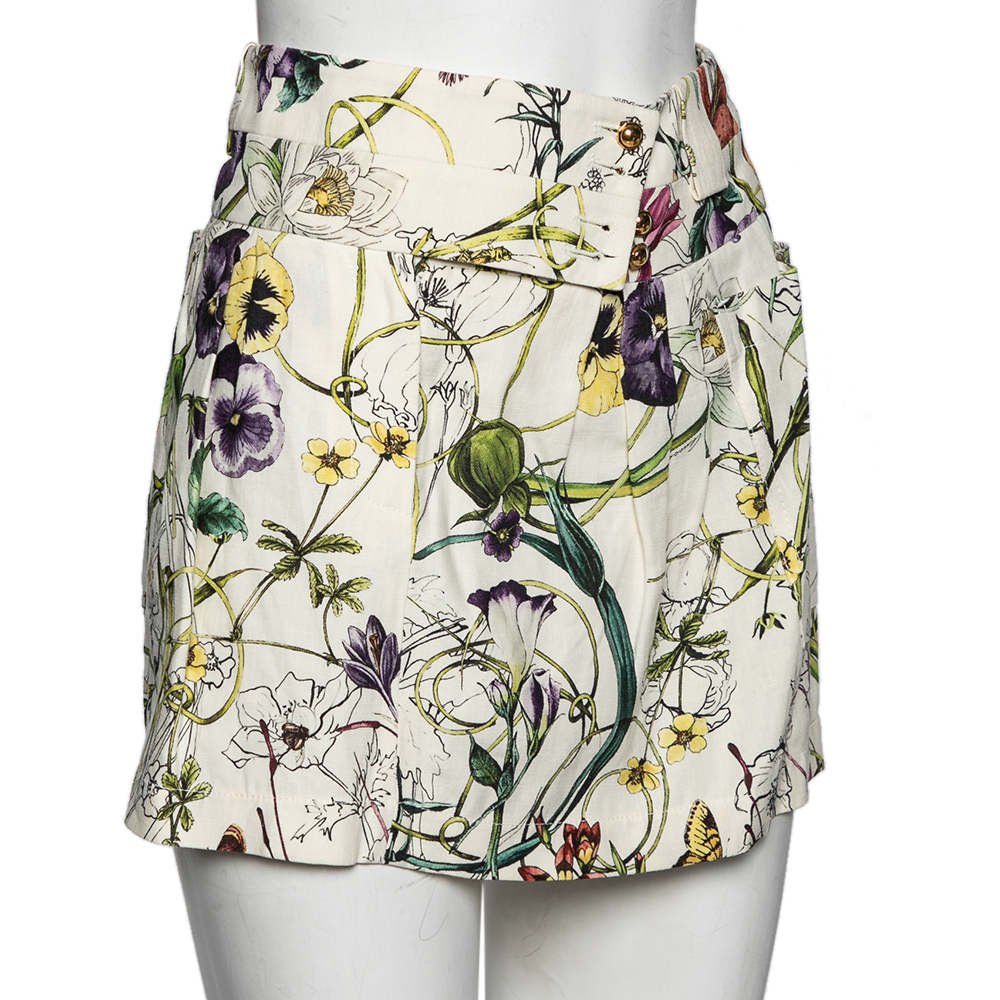 

Gucci Cream Floral Printed Cotton Pleated Mini Skirt