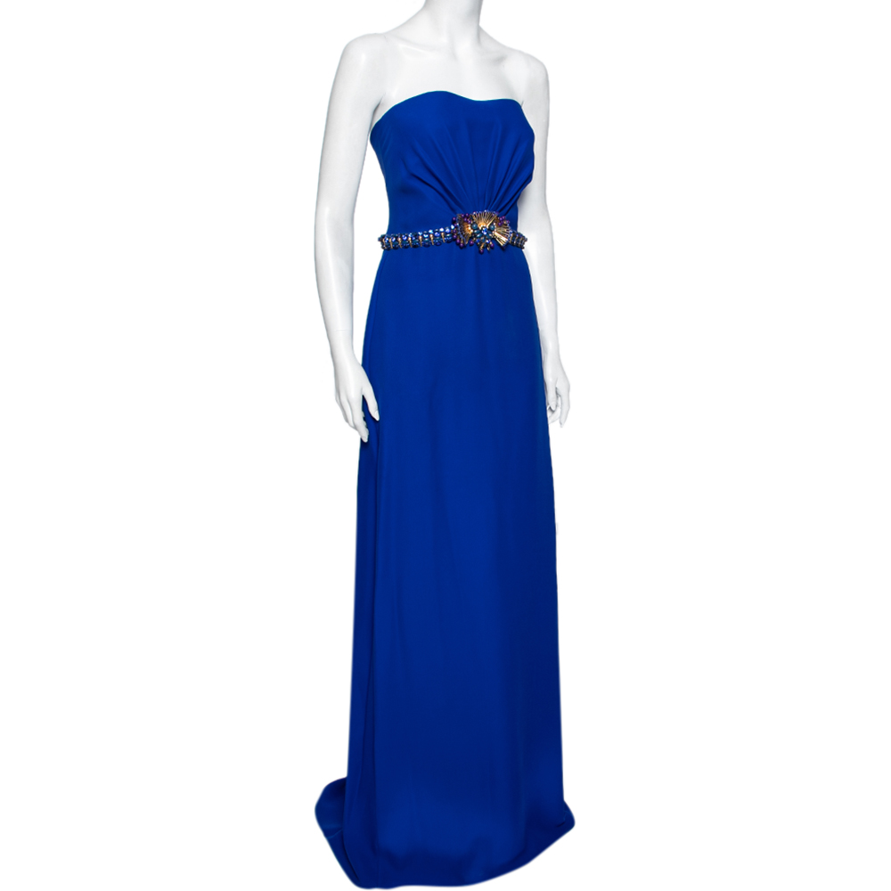 

Gucci Blue Silk Crystal and Jewel Embellished Waist Strapless Gown