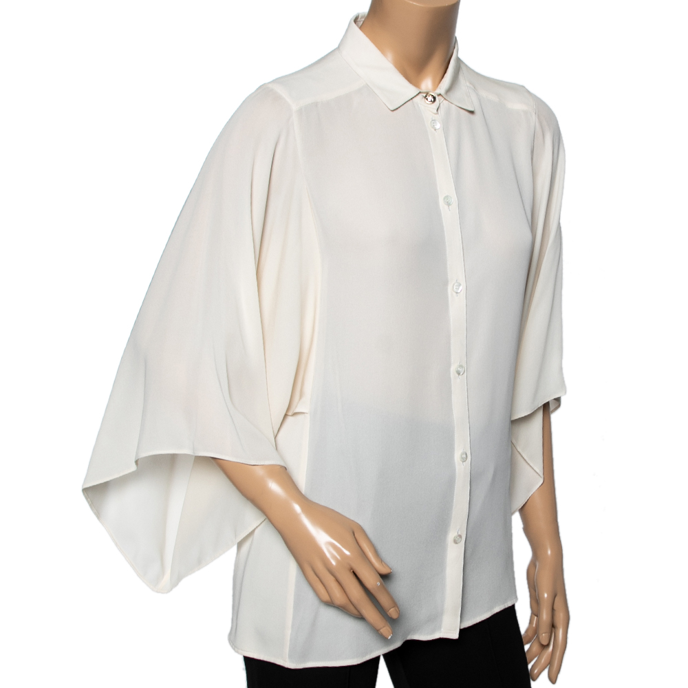 

Gucci Cream Silk Kimono Sleeves Front Button Shirt