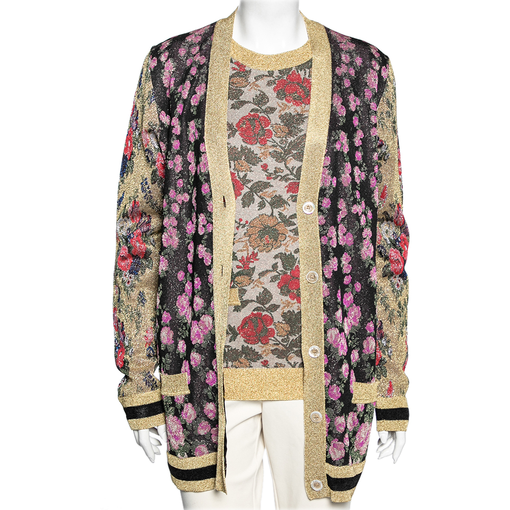 

Gucci Multicolor Floral Intarsia Lurex Knit Tank Top & Reversible Cardigan