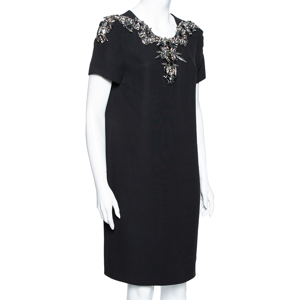 

Gucci Black Embellished Silk Crepe Shift Dress