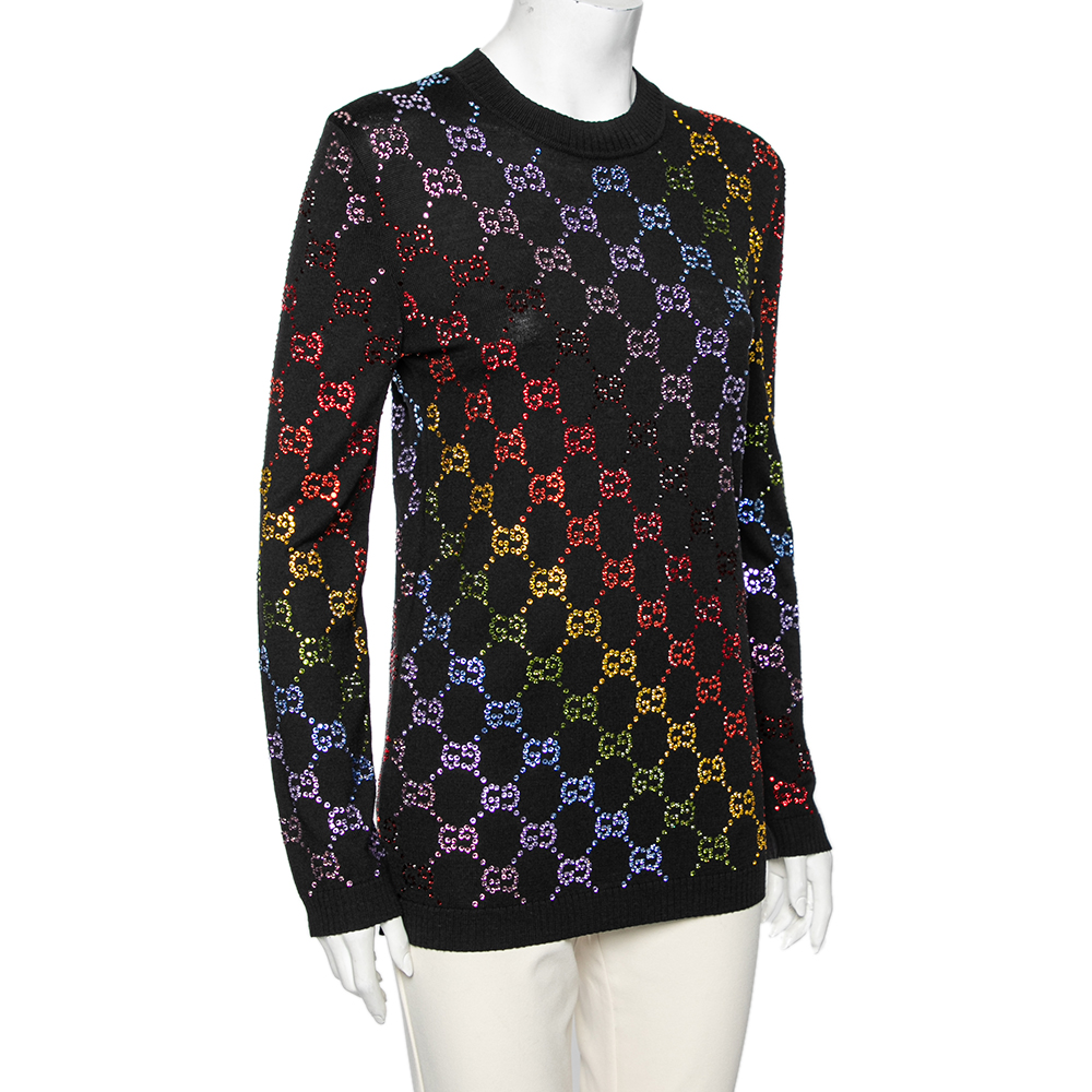 

Gucci Black Wool Rainbow GG Crystal Embellished Sweater