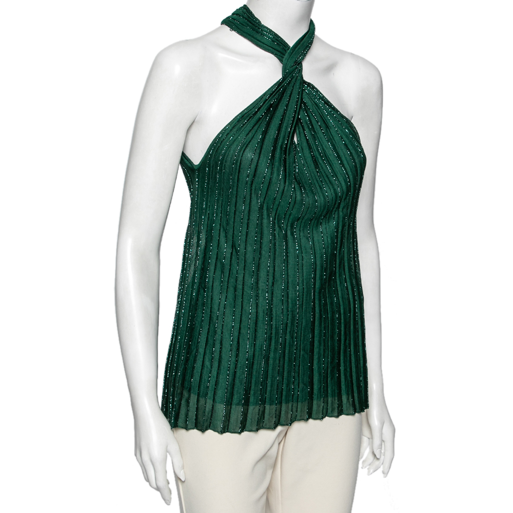 

Gucci Green Knit Pleated Twisted Neck Sleeveless Top M