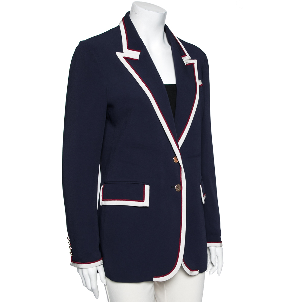 

Gucci Navy Blue Crepe Contrast Trimmed Blazer