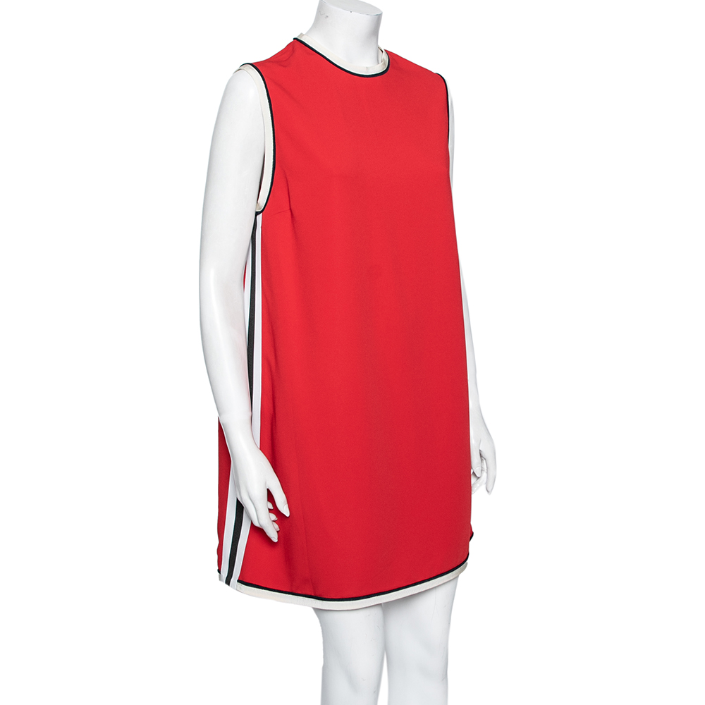 

Gucci Red Crepe Stripe Trim Tunic Top