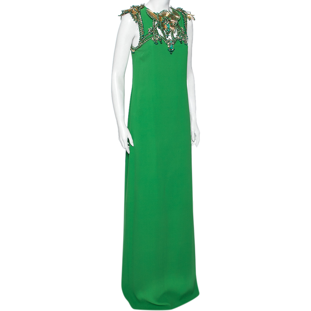 

Gucci Green Silk Beaded Embellished Slit Detailed Maxi Dress