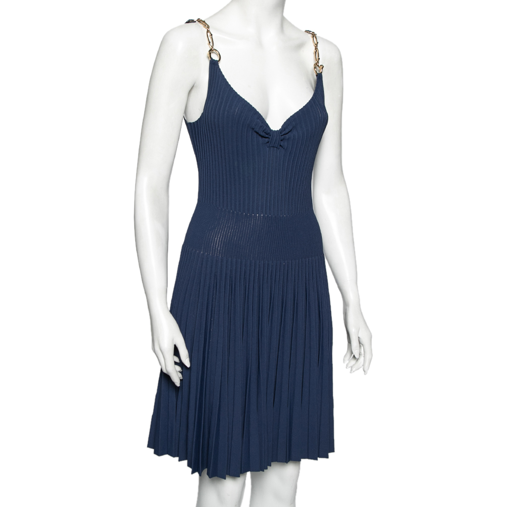 

Gucci Navy Blue Knit Pleated Flared Mini Dress