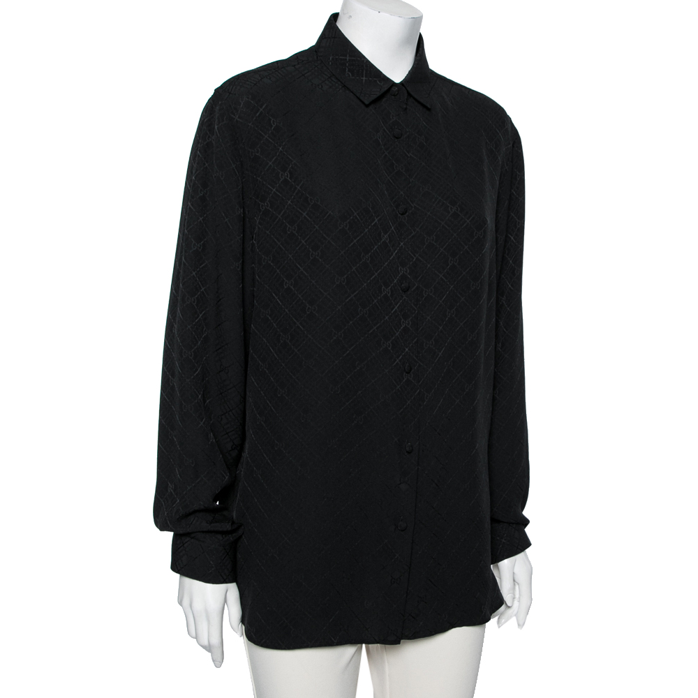 

Gucci Black GG Check Patterned Silk Crepe Button Front Shirt