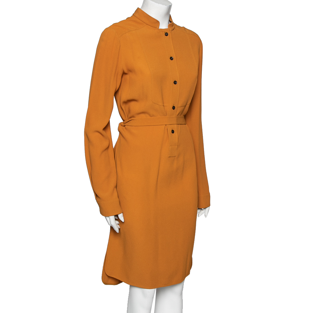 

Gucci Orange Silk Crepe Belted Tunic Dress