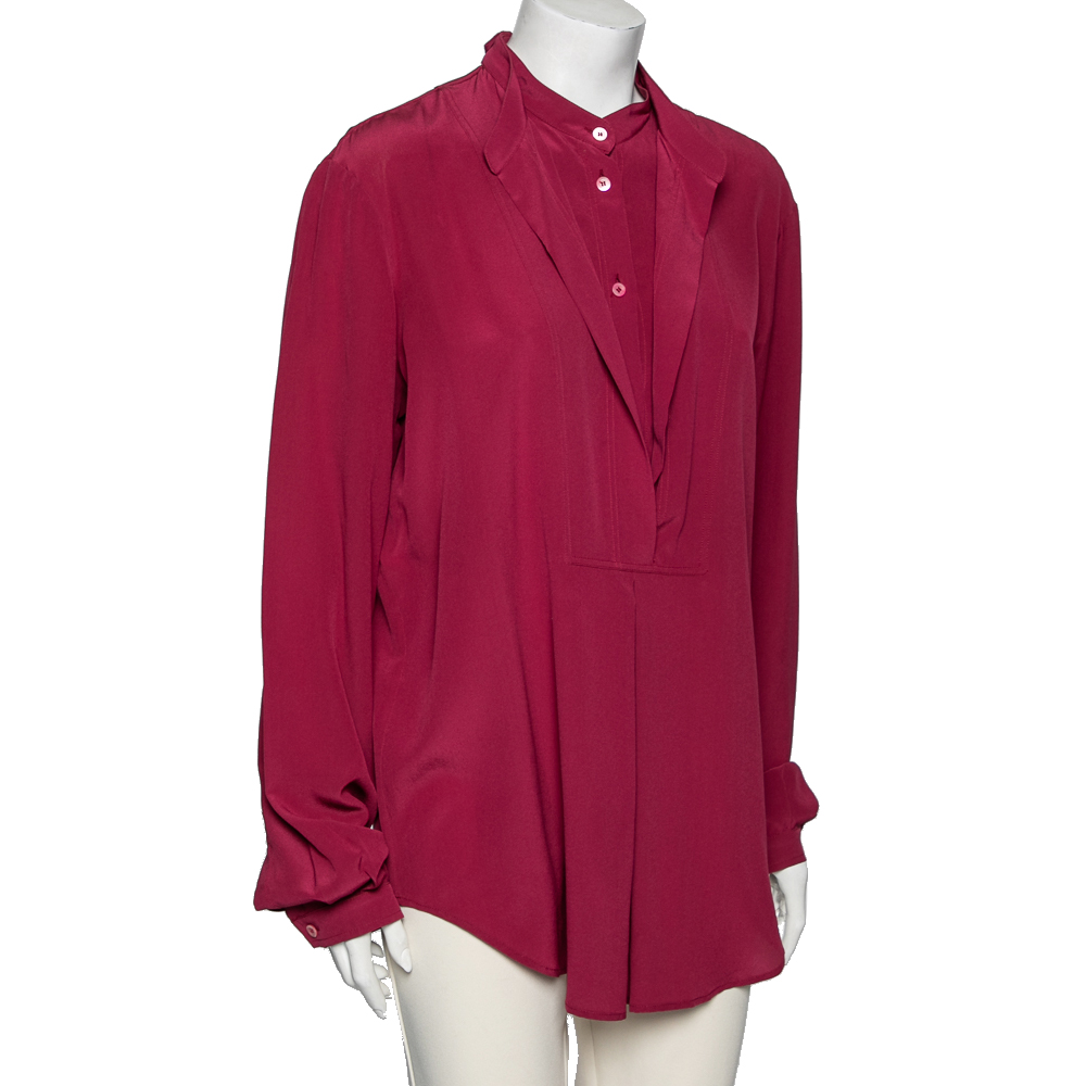 

Gucci Magenta Silk Buckle Neck Detailed Tunic, Purple