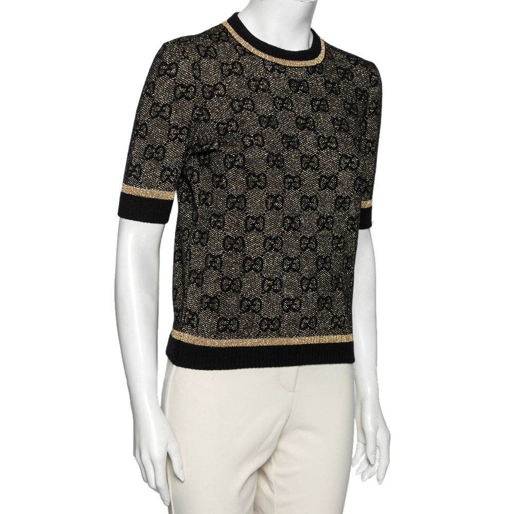 

Gucci Gold & Black GG Lurex Jacquard Wool Jumper, Metallic