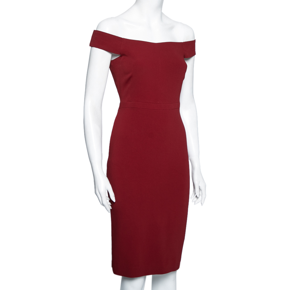 

Gucci Red Crepe Off-Shoulder Shift Dress