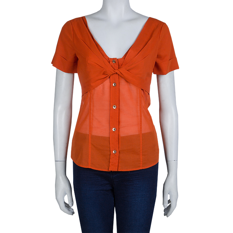 

Gucci Orange Front Tie Detail Short Sleeve Cotton Blouse