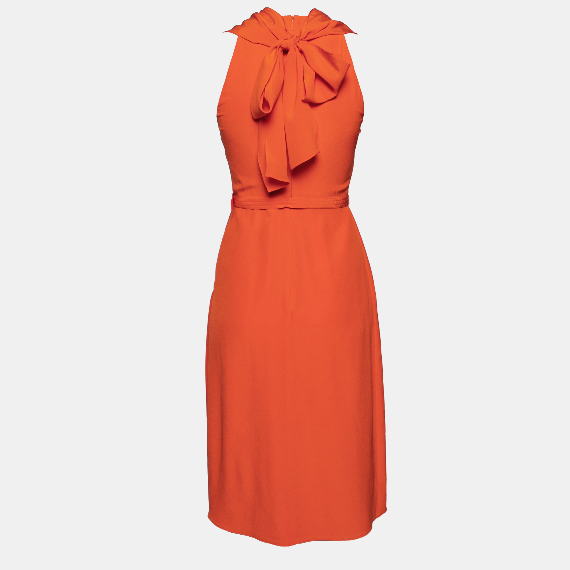 

Gucci Orange Silk Pleated Front Belted Dress