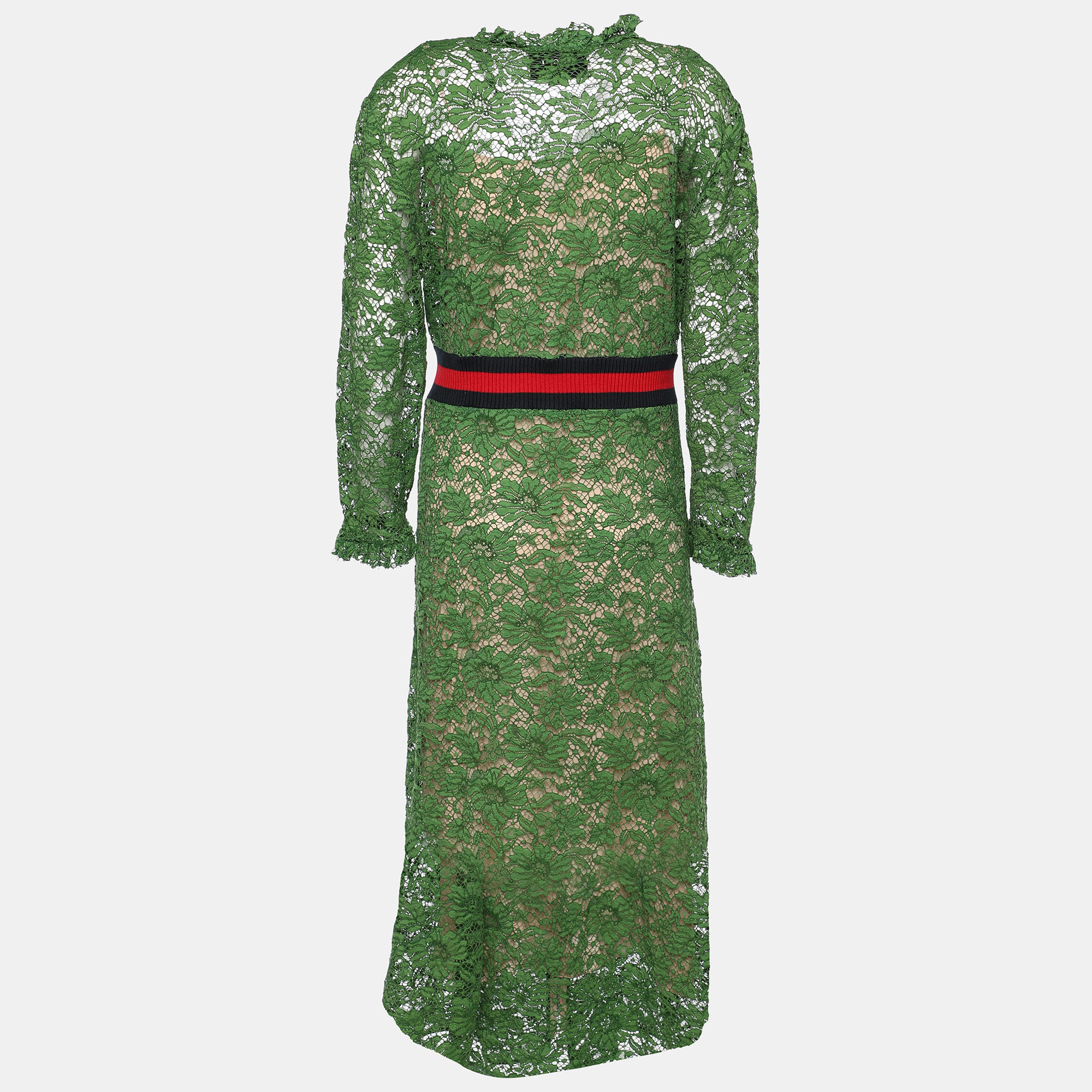 

Gucci Green Lace Zip Front Midi Dress