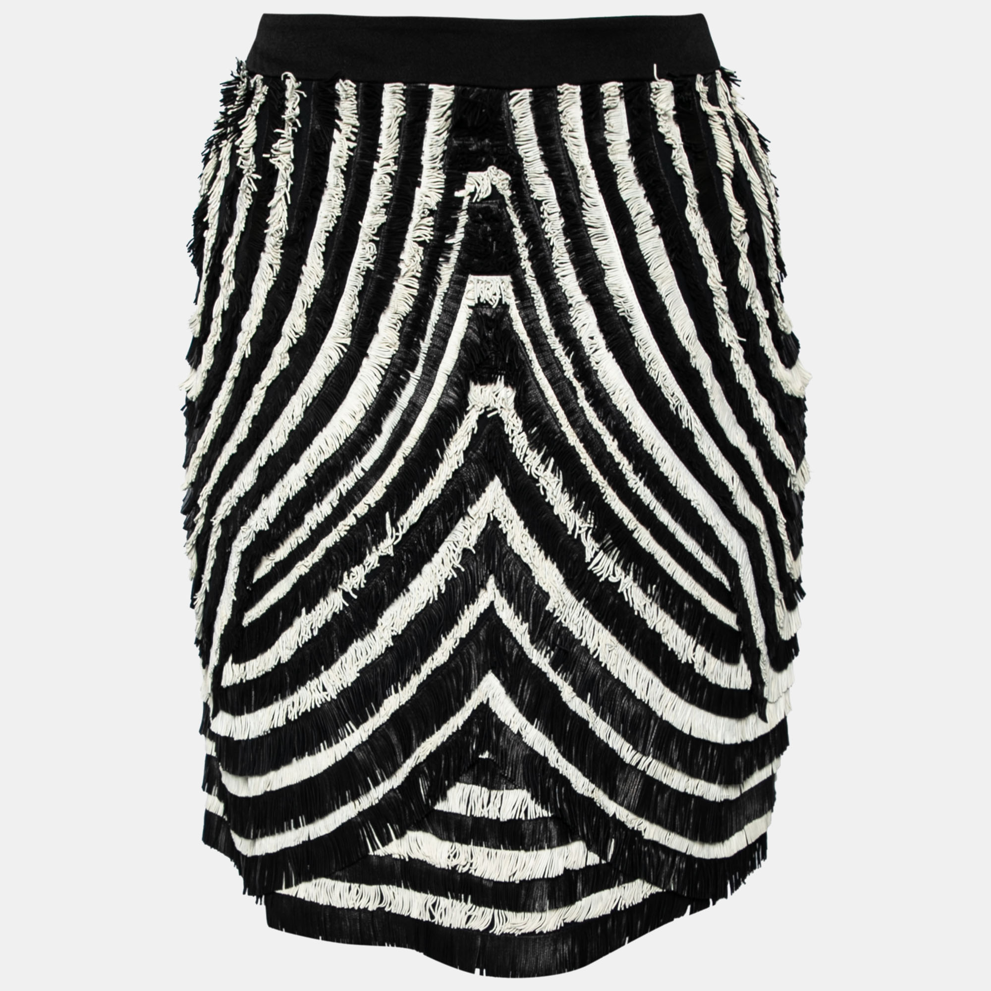 

Gucci Monochrome Pattern Fringed Leather Short Skirt, Black