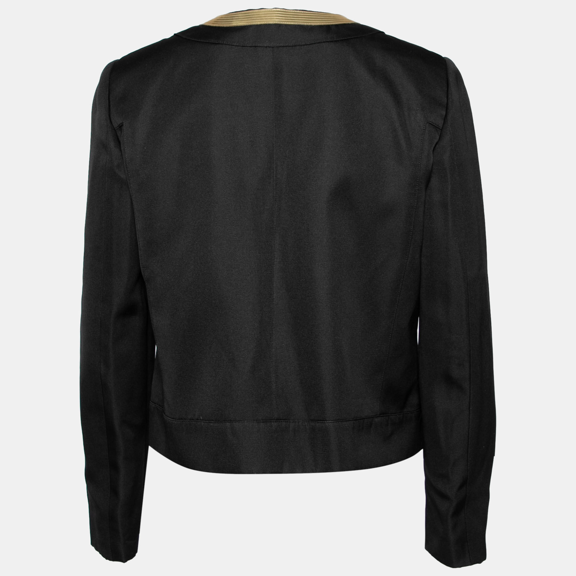 

Gucci Black Silk & Leather Trimmed Chain Embellished Jacket