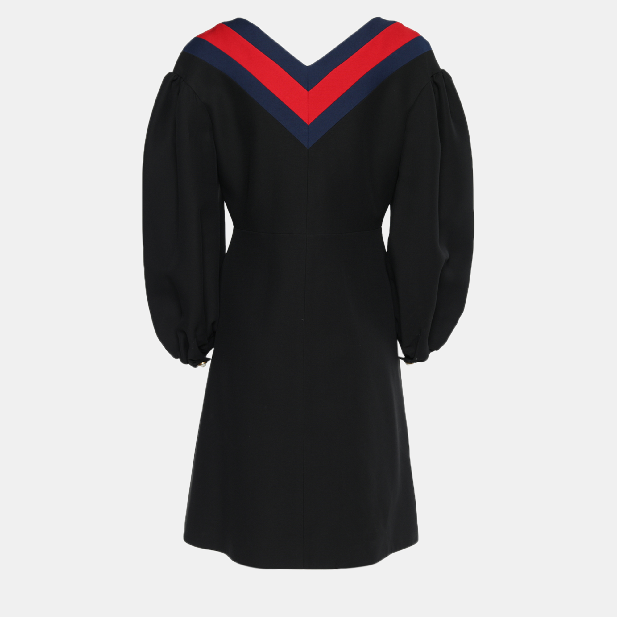 

Gucci Black Silk Wool Zip Front Web Trim Sheath Dress