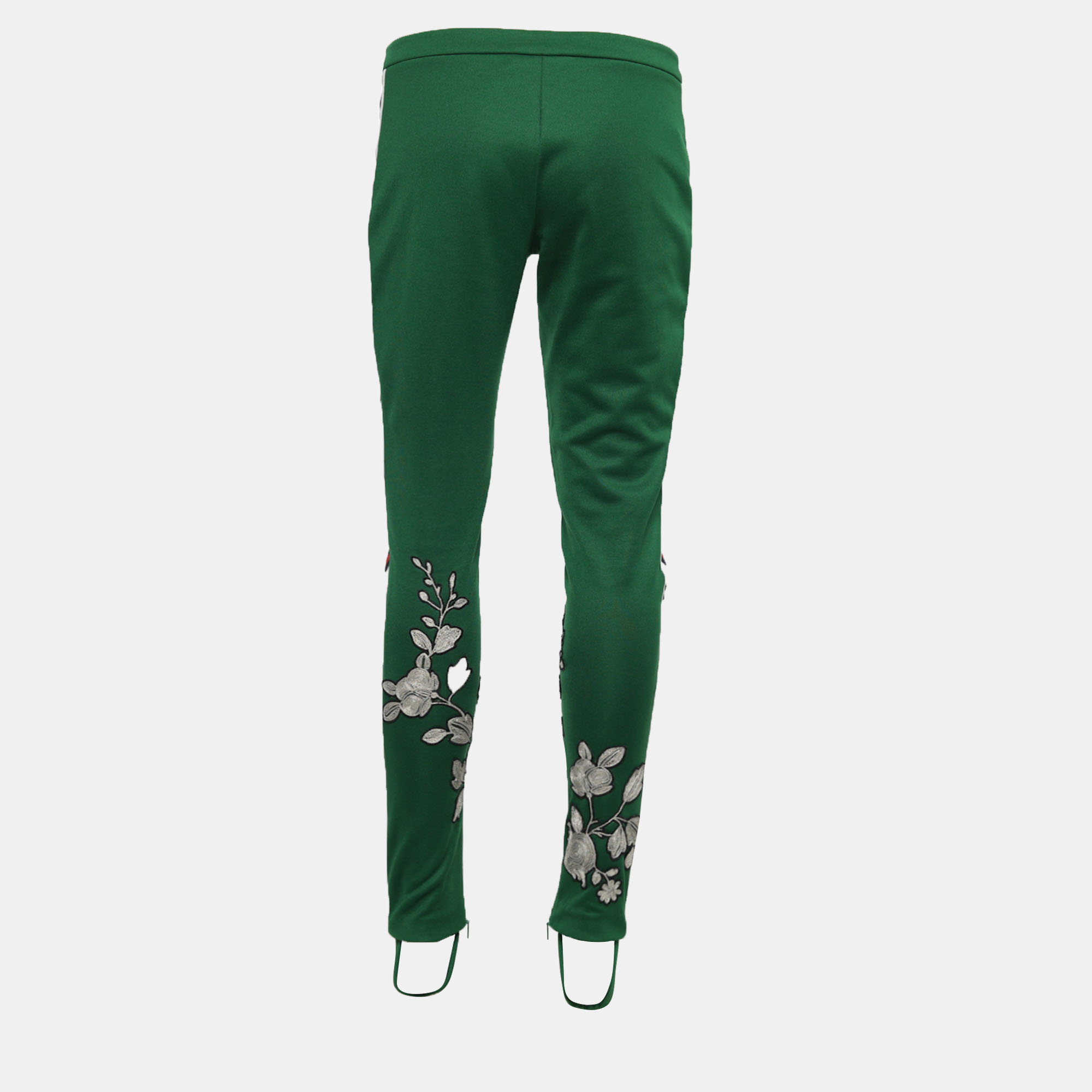 

Gucci Green Jersey Knit Floral Embroidered Stirrup Leggings