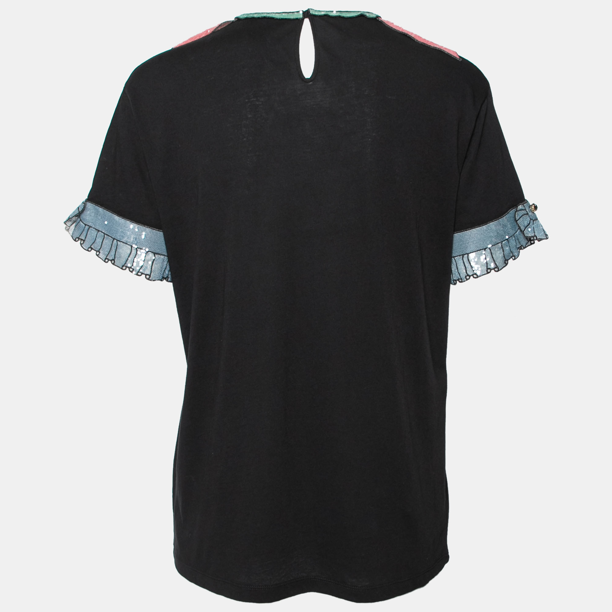 

Gucci Black Cotton Sequin Embellished Appliqued Short Sleeve T-Shirt