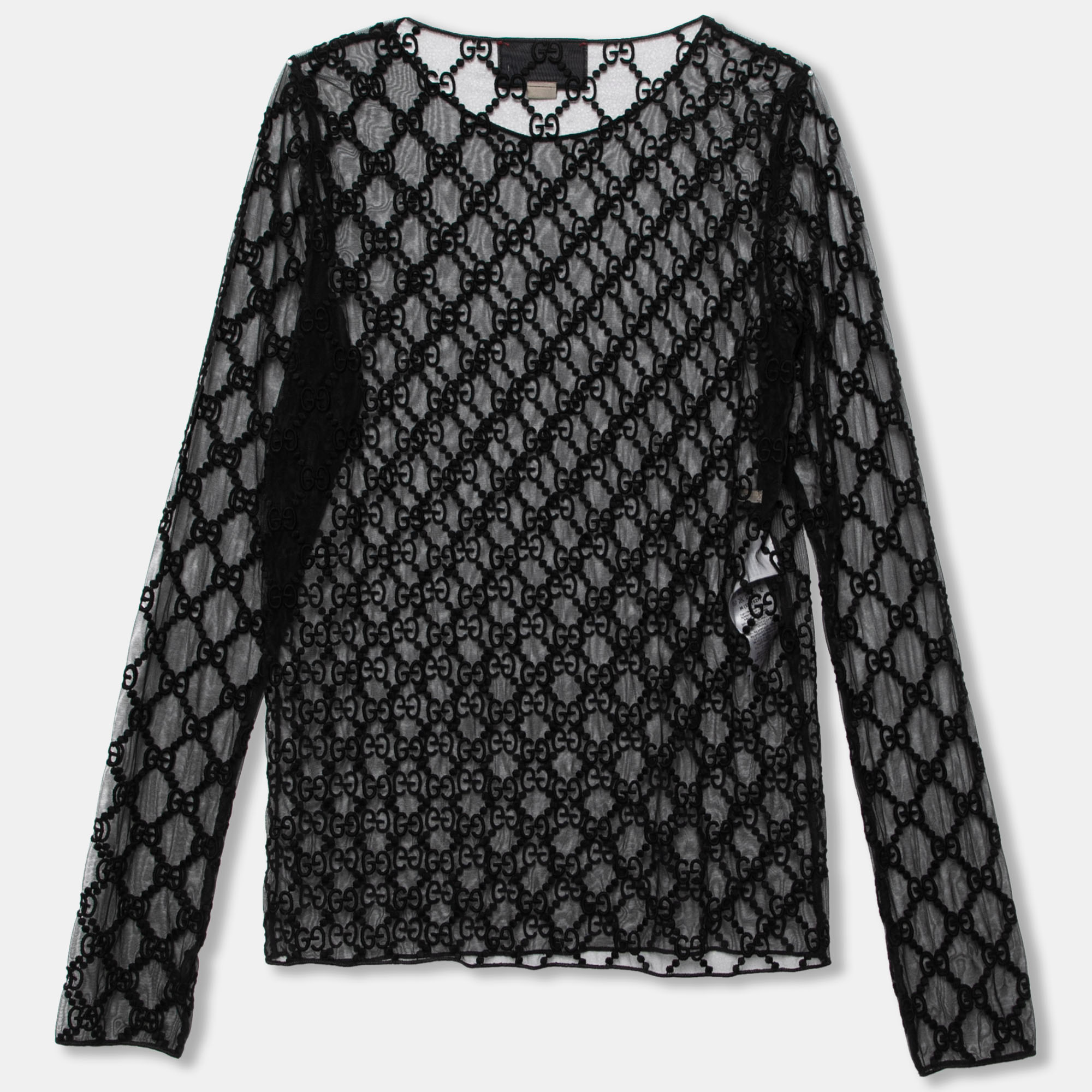 

Gucci Black GG Embroidered Tulle Long Sleeve Top
