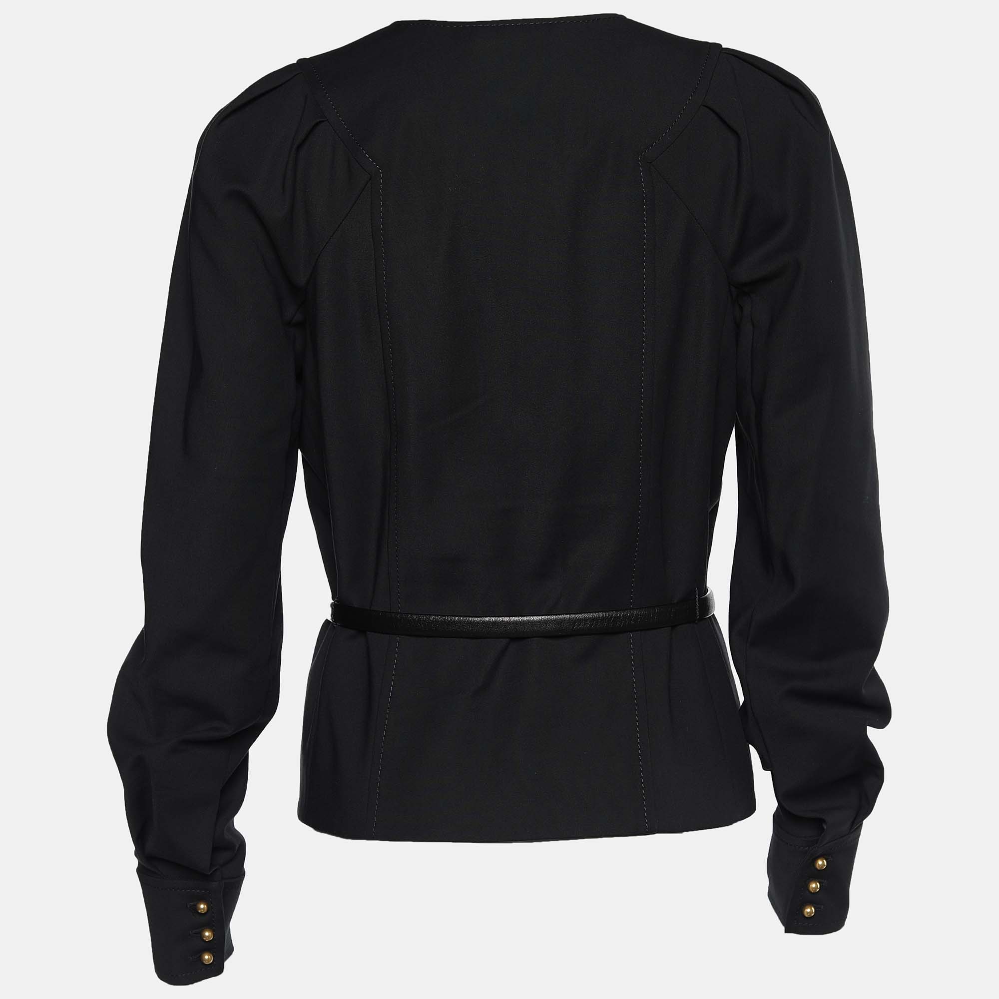 

Gucci Black Cotton Long Sleeve Belted Zip Front Jacket