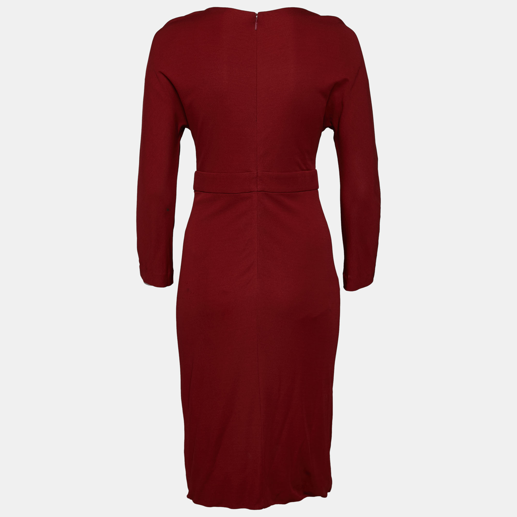 

Gucci Crepe Burgundy Bow Waist Detailed Long Sleeve Dress