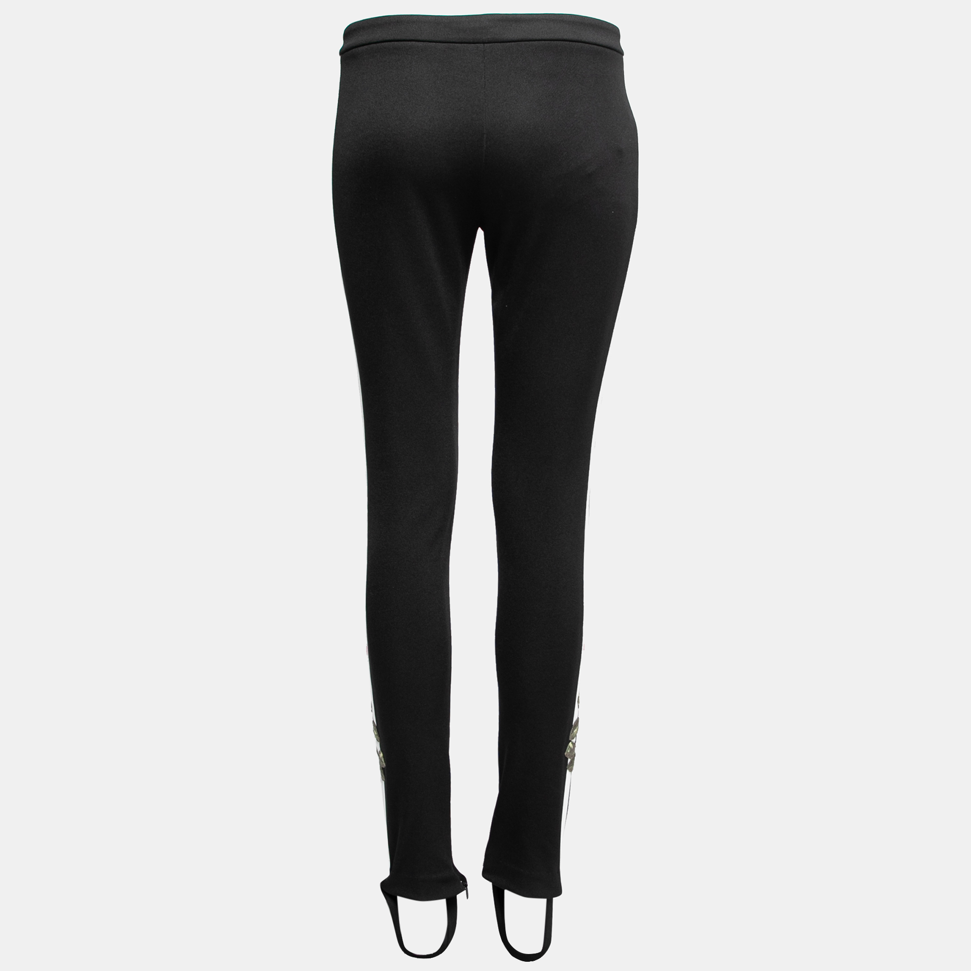 

Gucci Black Jersey Web Stripe Trim Floral Appliqued Leggings