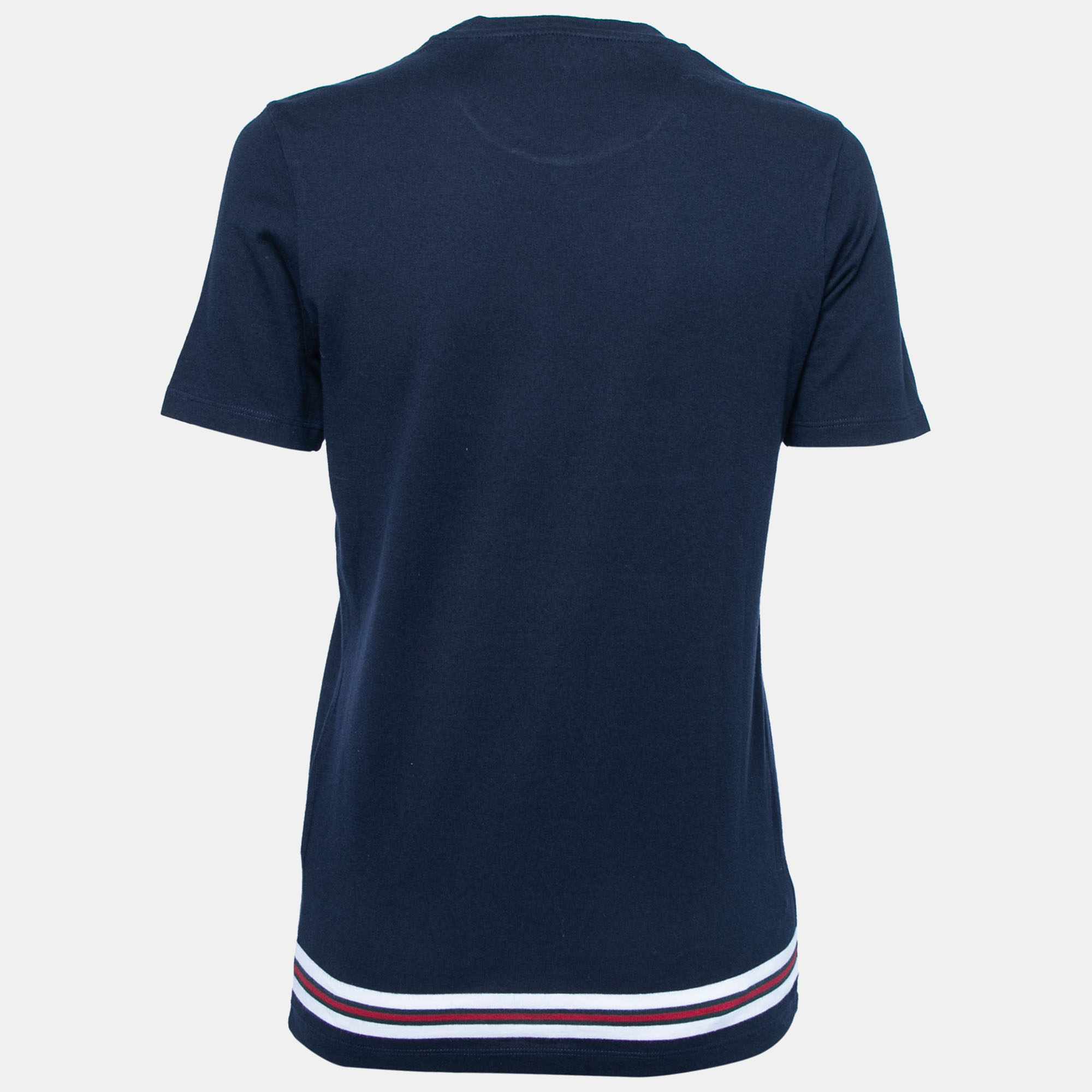 

Gucci Navy Blue Cotton Gucci Striped Crew Neck T-shirt