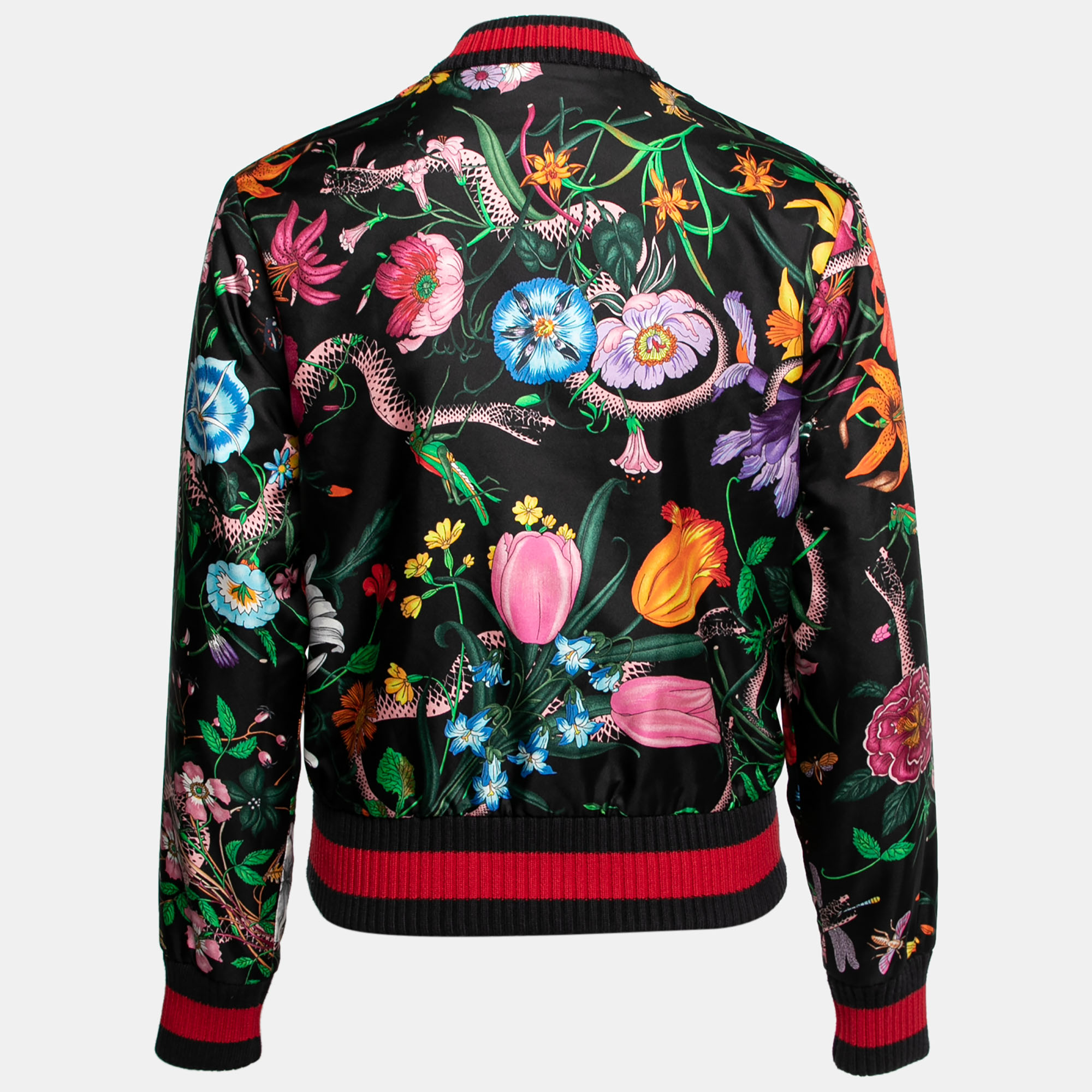 

Gucci Black Floral Printed Silk Bomber Jacket