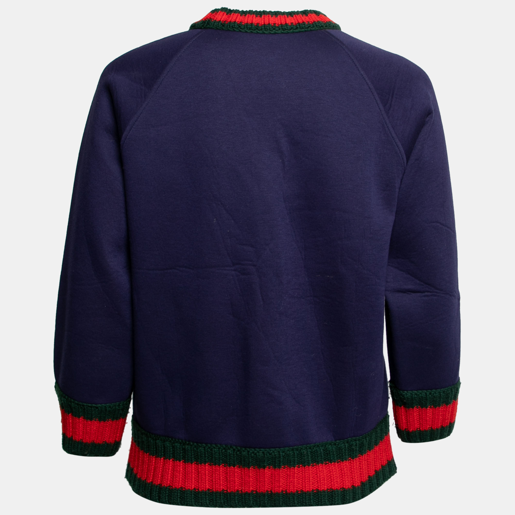 

Gucci Navy Blue Knit Crystal Embroidered Dragonfly Patch Sweater