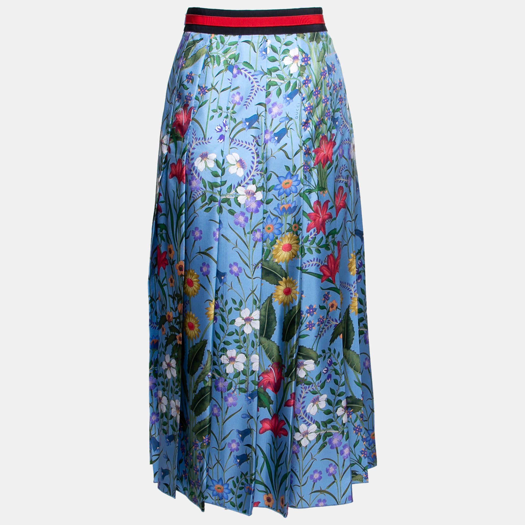 

Gucci Blue Floral Printed Silk Pleated Midi Skirt