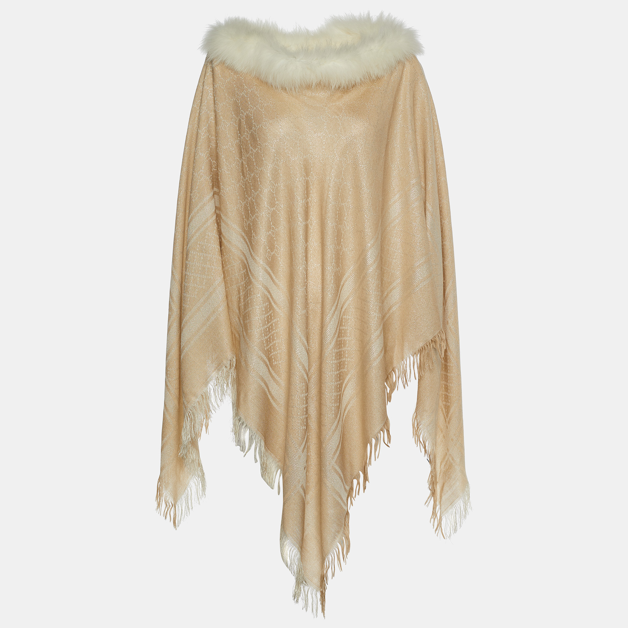 

Gucci Beige Lurex GG Fox Fur Collar Poncho