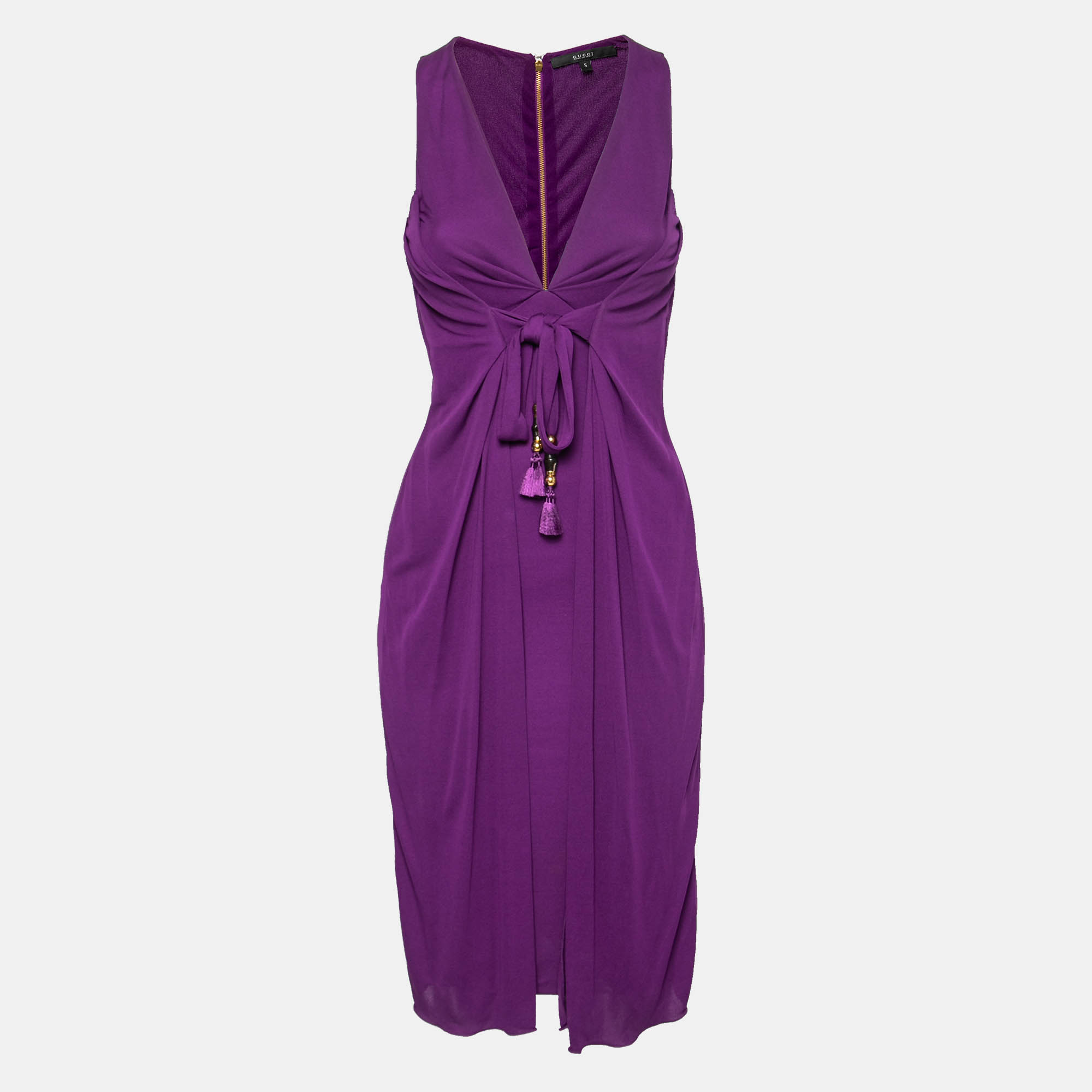 Pre-owned Gucci Purple Jersey Tie Detail Sleeveless Dress S | ModeSens