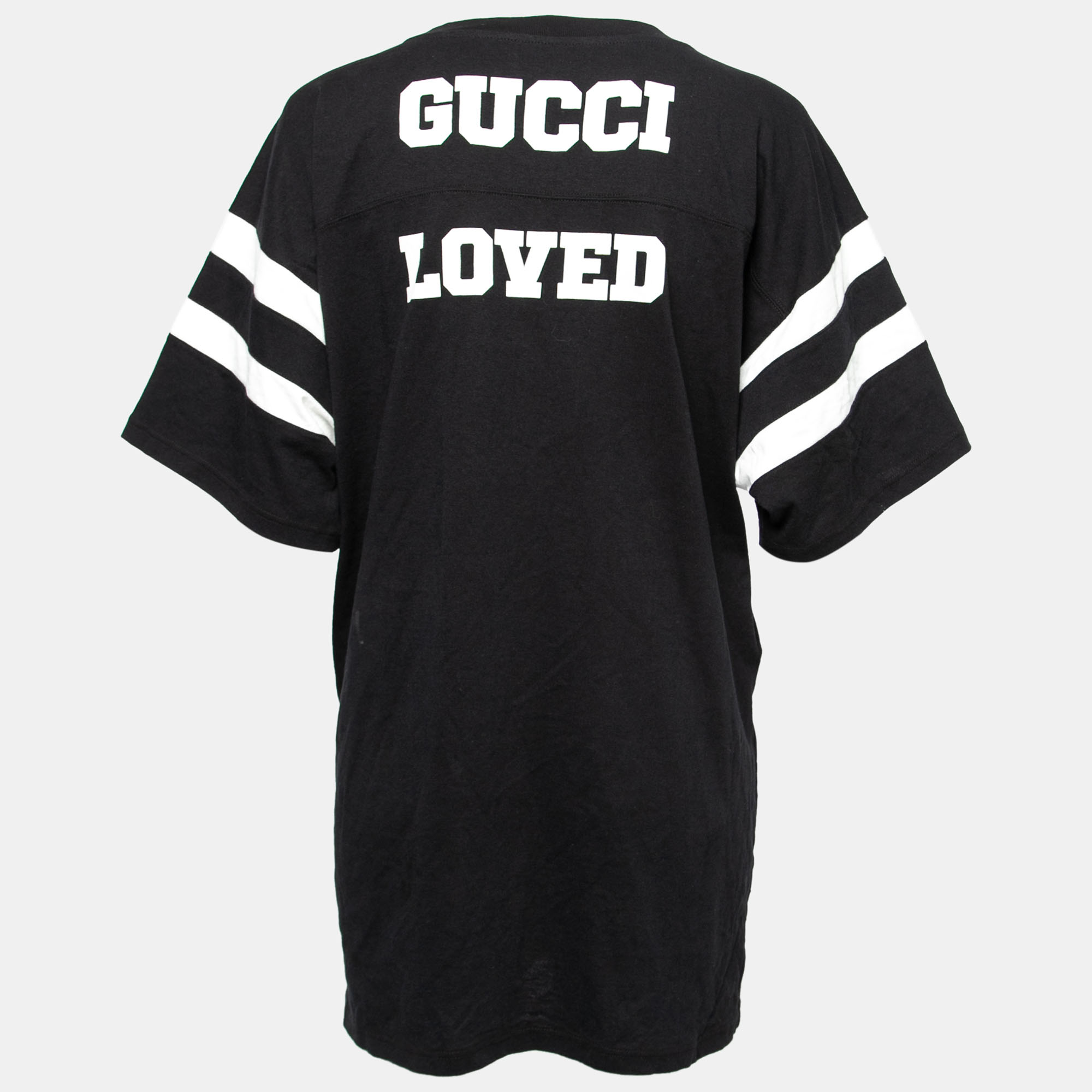 

Gucci Black Cotton 25 Eschatology Logo Printed Long T-Shirt