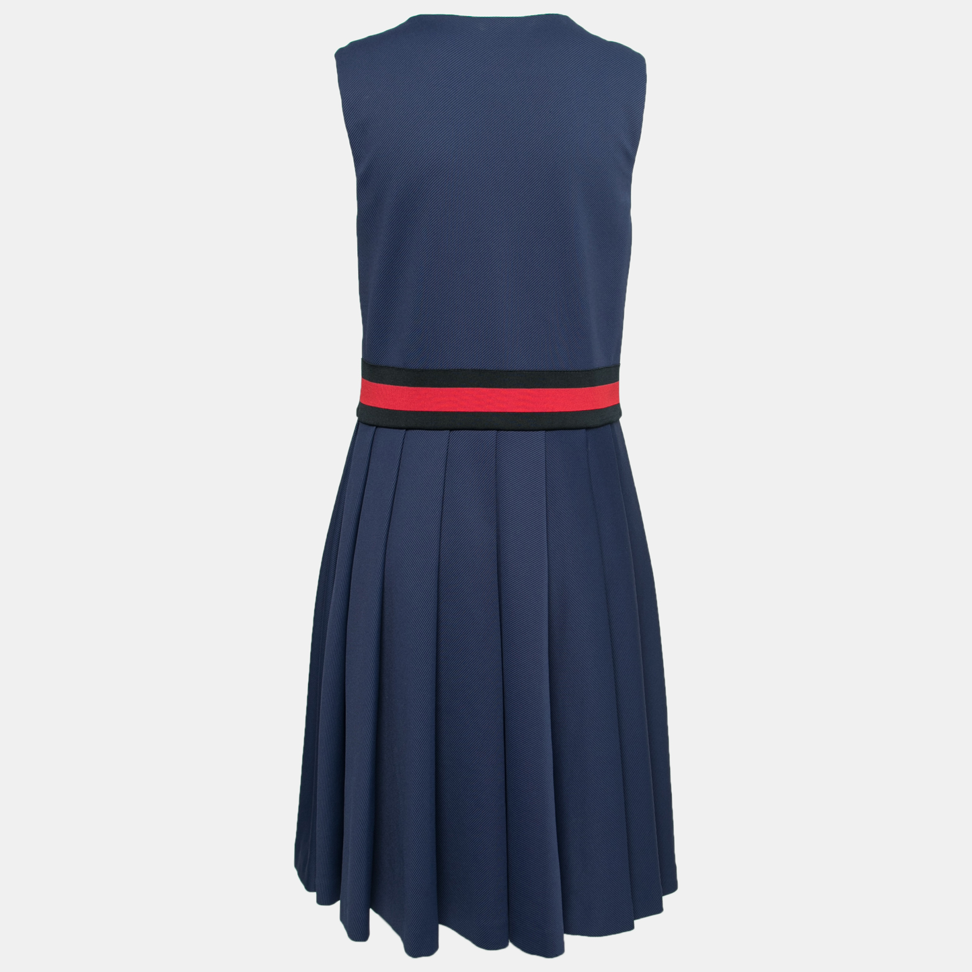 

Gucci Navy Blue Jersey Web Stripe Detailed Pleated Dress