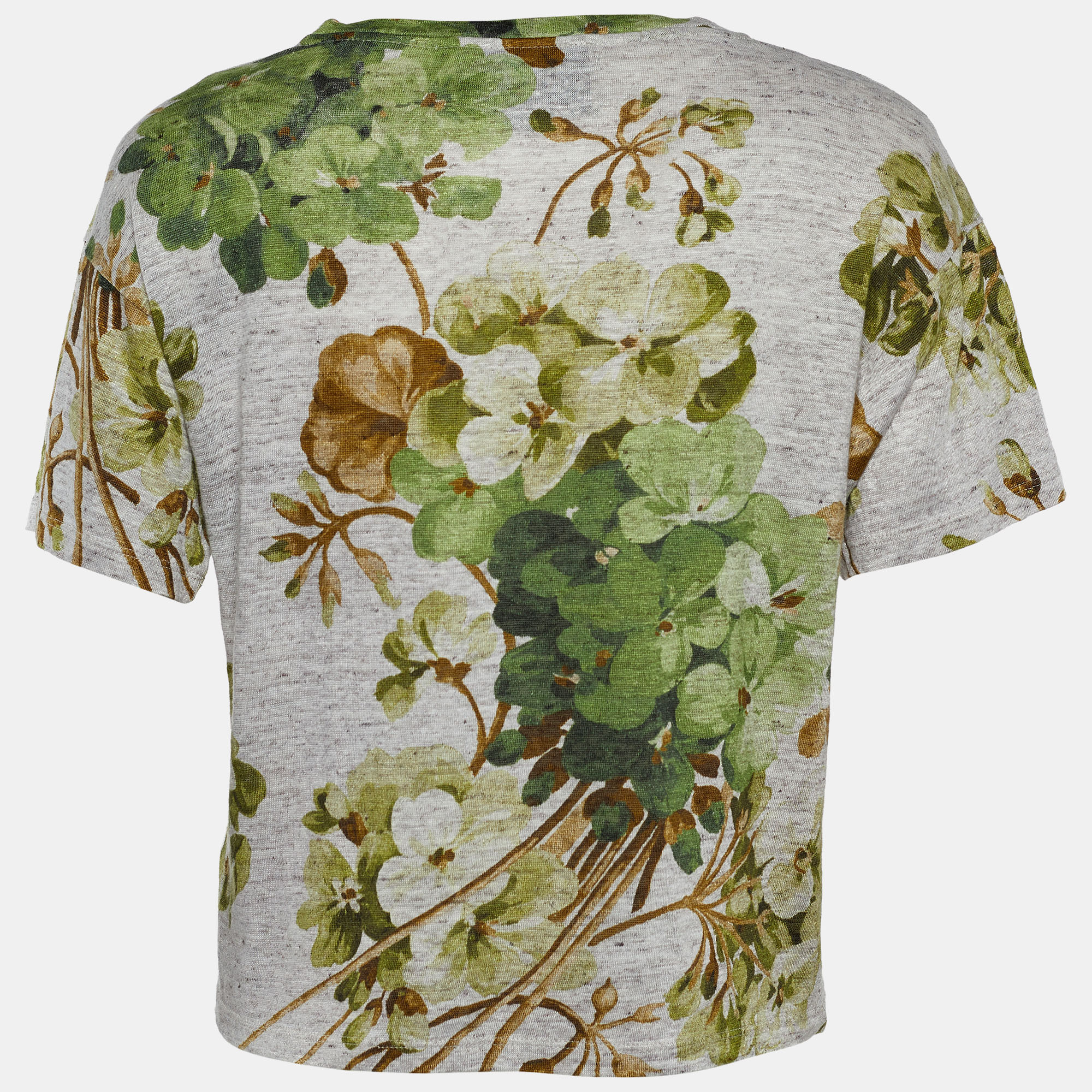 

Gucci Cream Bloom Print Linen Crew Neck T-Shirt