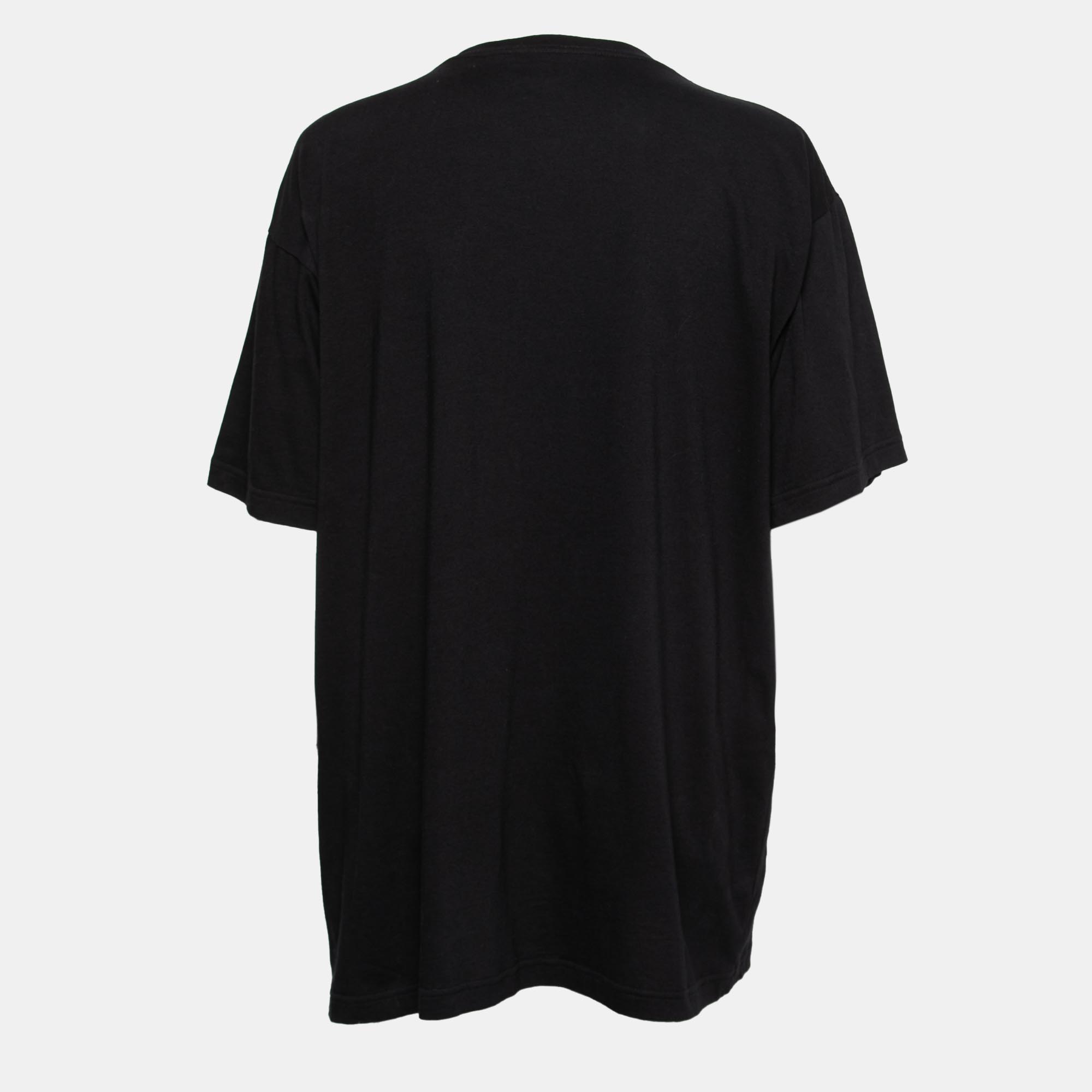 

Gucci Black Cotton Sequin Embellished Logo Blade Crew Neck T-Shirt